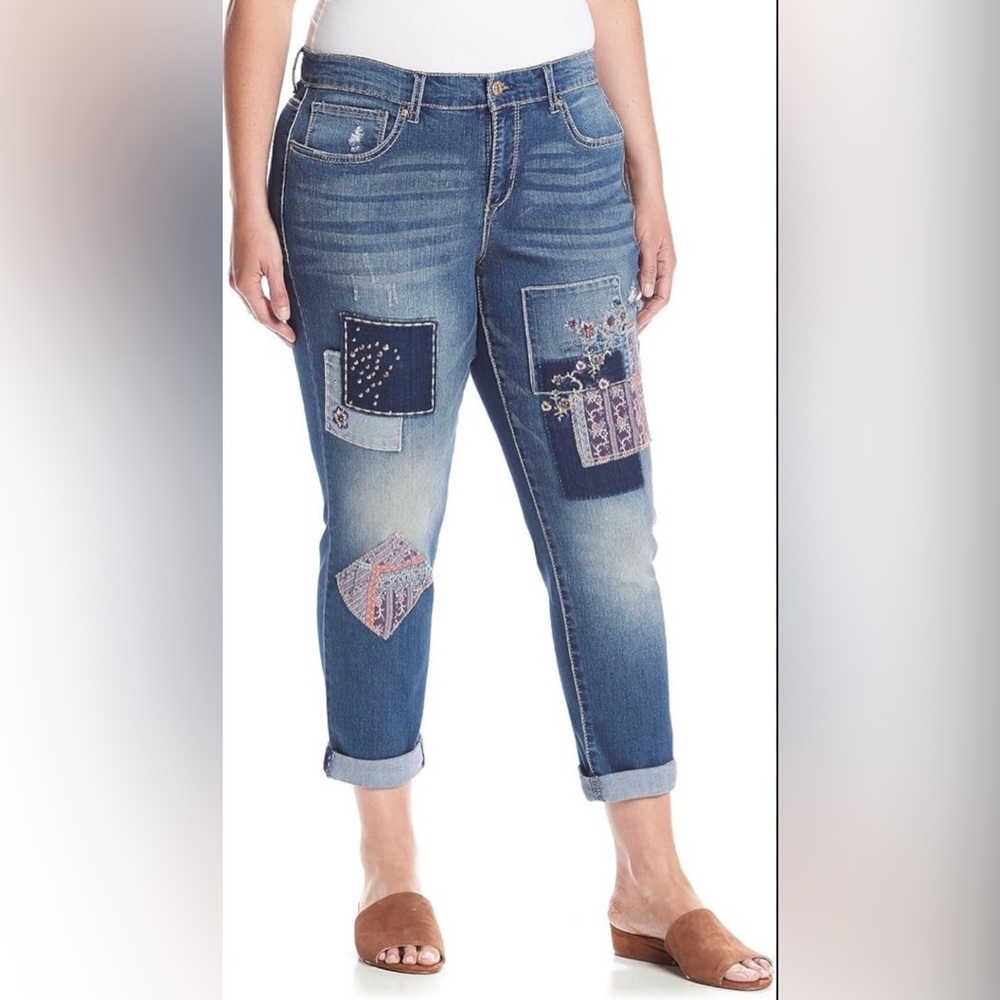 Vintage America Blue Boyfriend Jeans with Patchwork